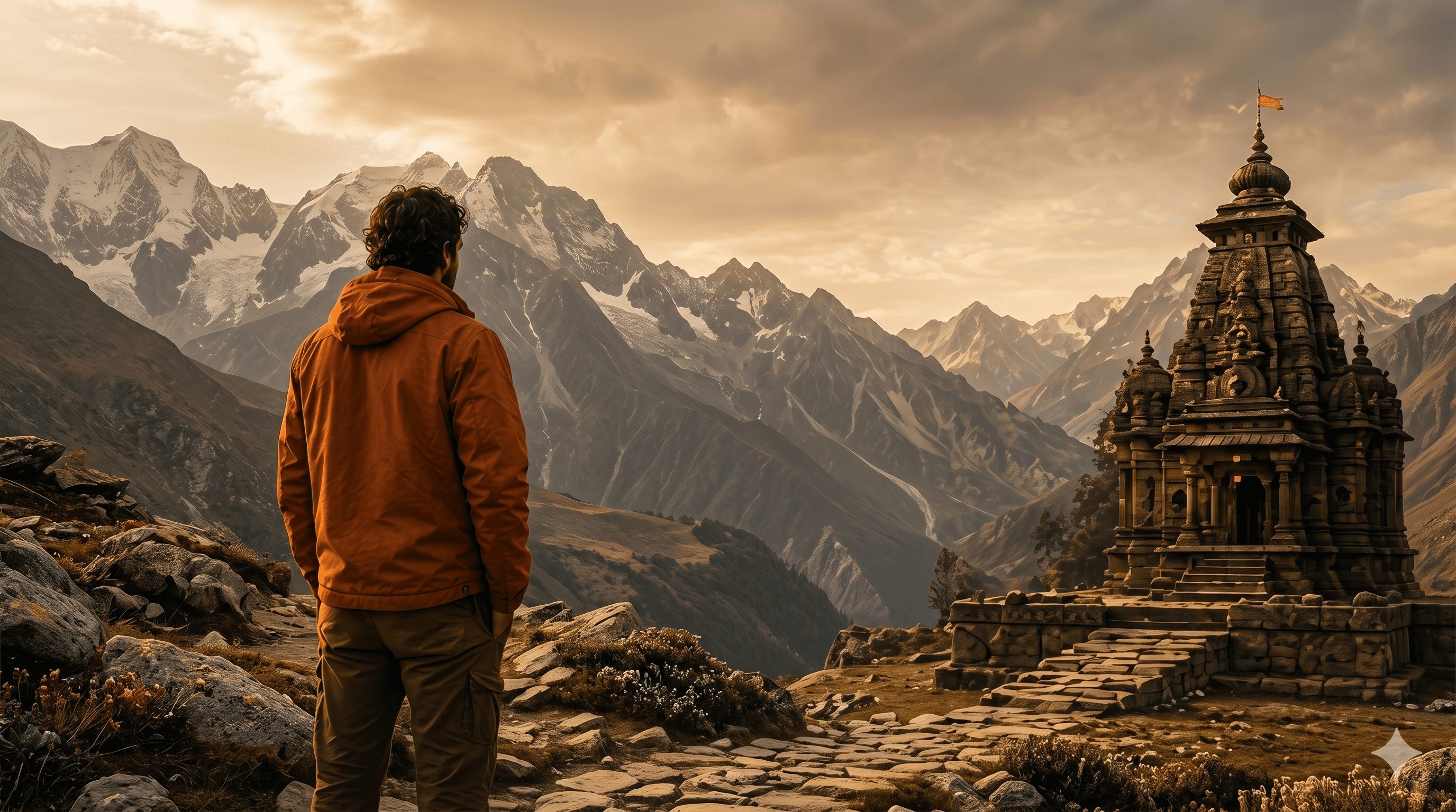 Pilgrim approaching a Himalayan temple on the 12 Jyotirlinga circuit