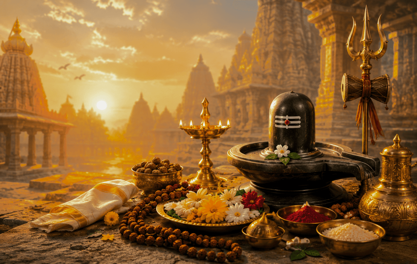 Sacred Store — Shiva Lingam with puja offerings